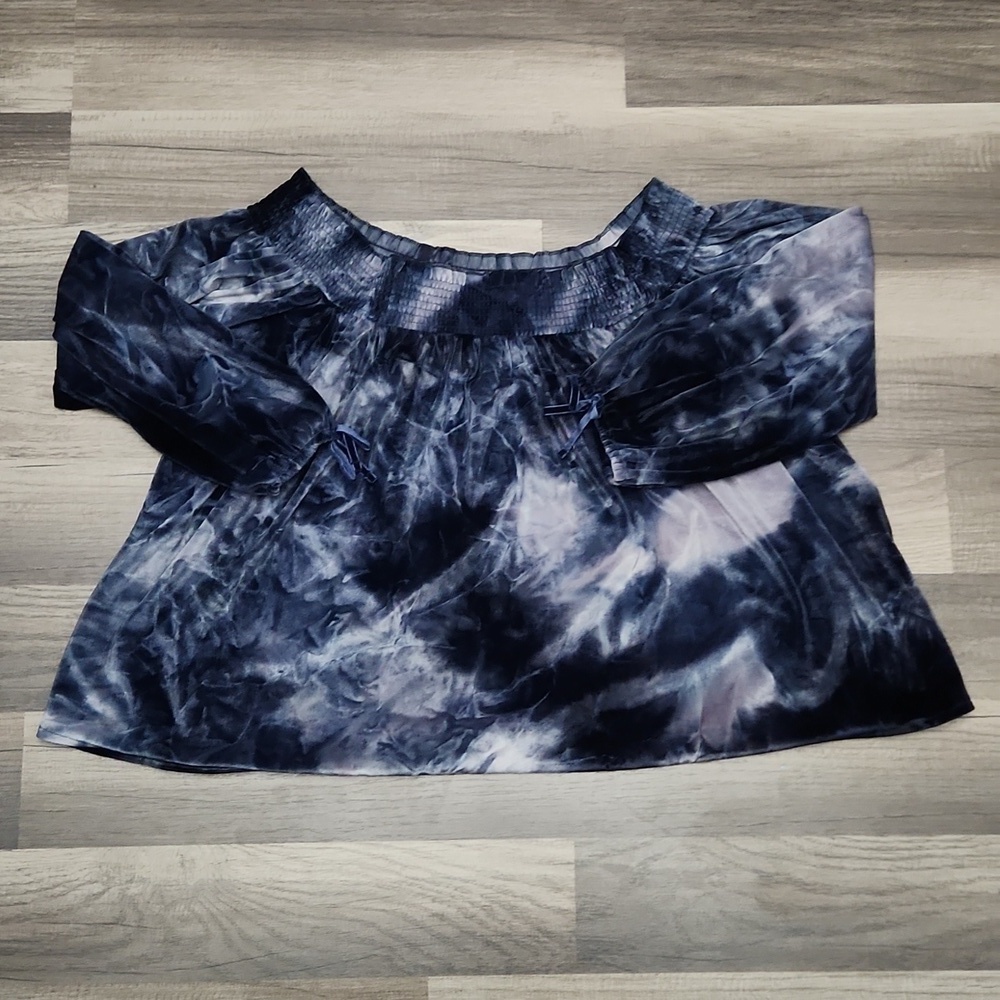 American Eagle Outfitters Navy Blue Tie Dye Velvet Off Shoulder Top Size Small - Picture 3 of 6